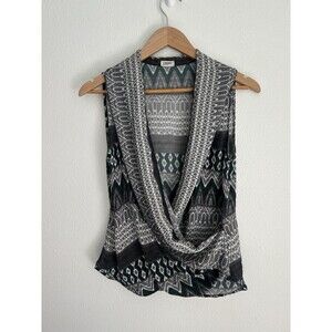 L Agence Women's Sleeveless Cowl Neck Top Aztec Print Gray Green Chevron Pattern